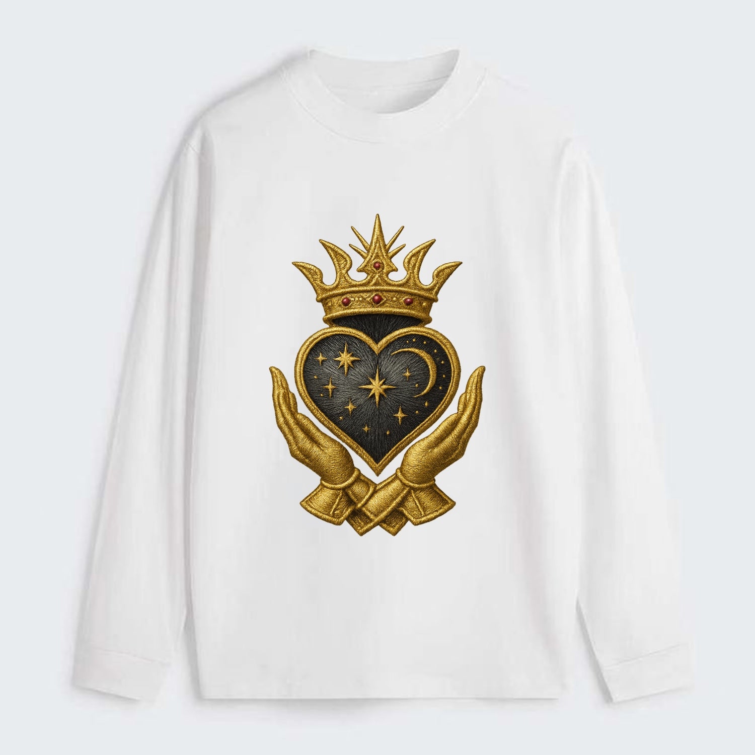 Hammered bronze warrior crown anchoring a dark steel heart with - Classic Long Sleeve Shirt - White