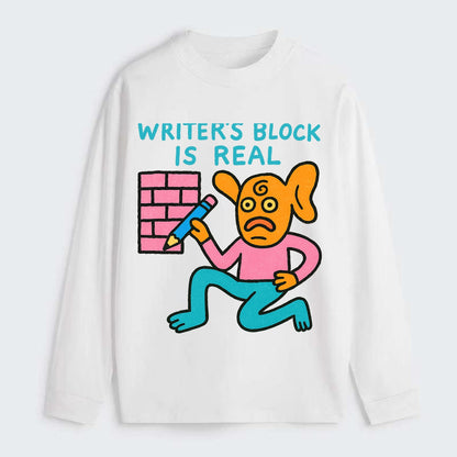 WRITERS BLOCK IS REAL | Brick wall with pencil - Classic Long Sleeve Shirt - White