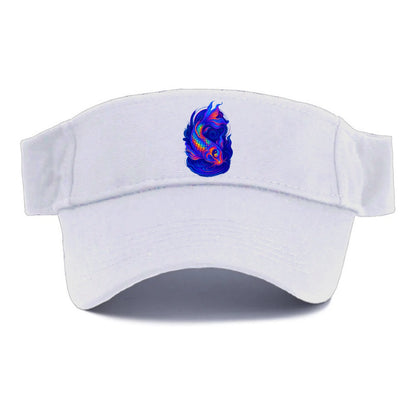 Sacred koi with scales reflecting rainbow prisms, yin-yang patterns in cosmic colors, - Visor - White