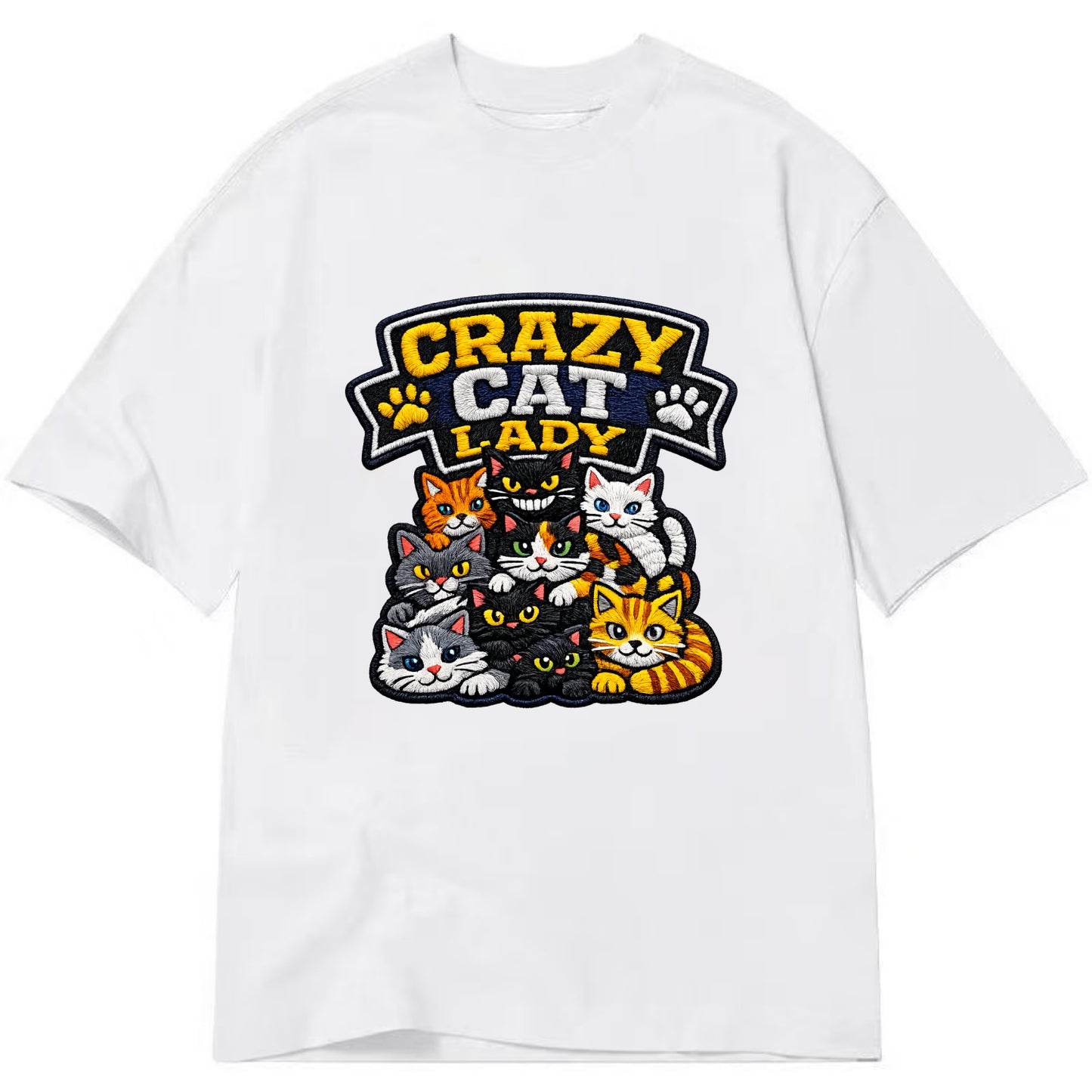 CRAZY CAT LADY - cat pile in multicolor , cat collector - Classic T-shirt - White