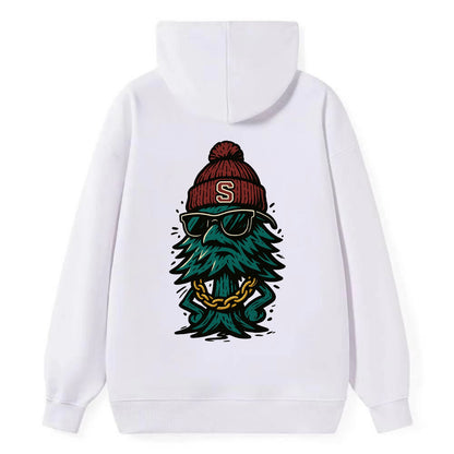 Palo Alto Tree wearing Stanford beanie with S patch - Classic Pullover Hoodie - White