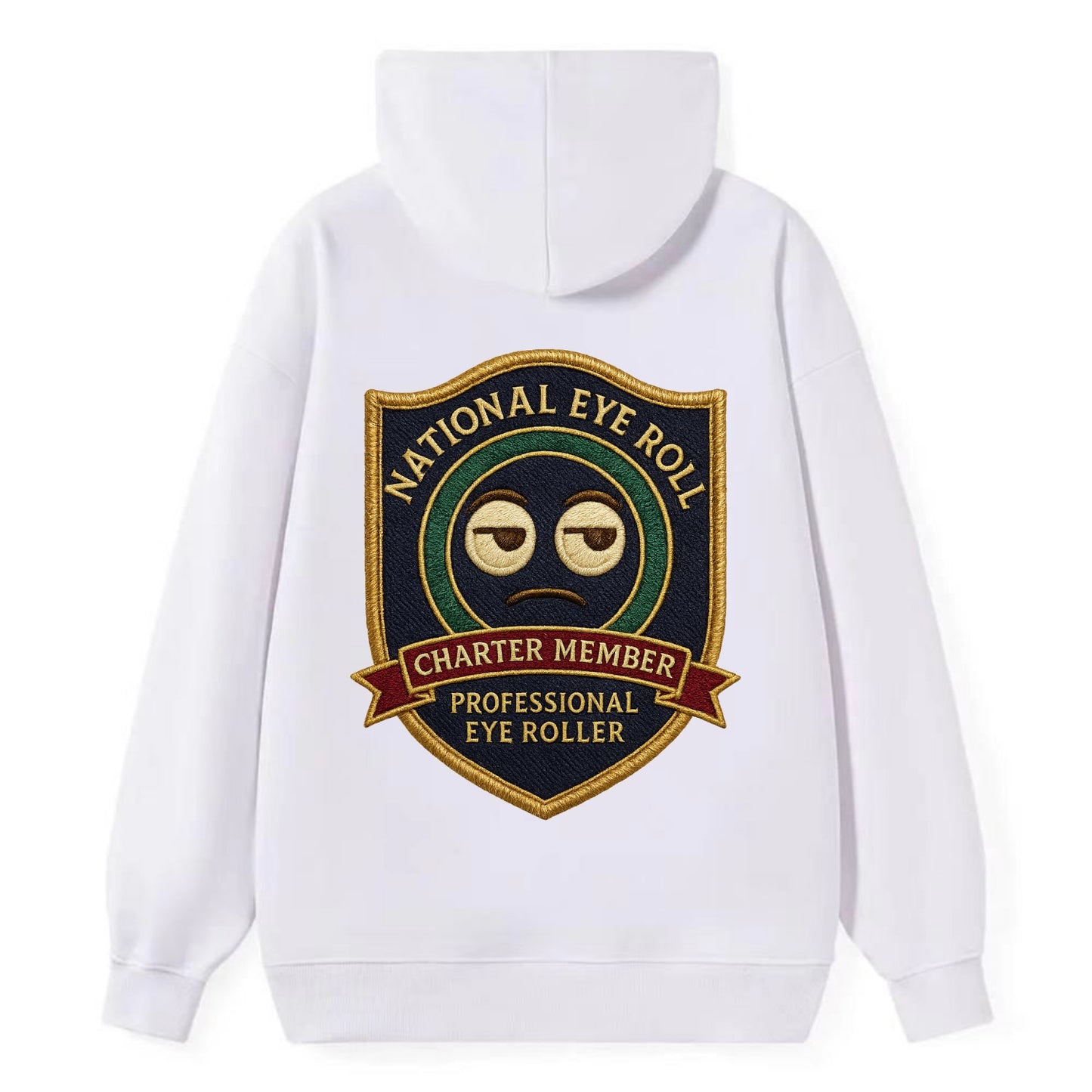 Crest with eye roll icon - "National Eye Roll Association - Charter - Classic Pullover Hoodie - White