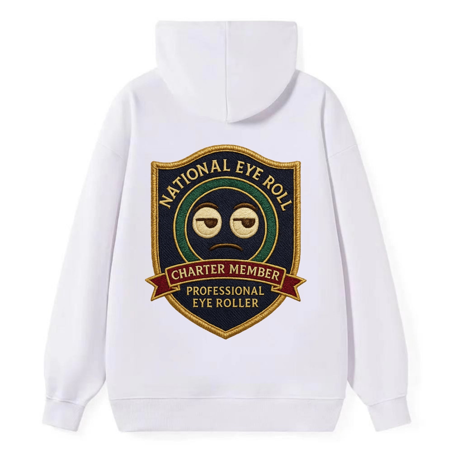 Crest with eye roll icon - "National Eye Roll Association - Charter - Classic Pullover Hoodie - White