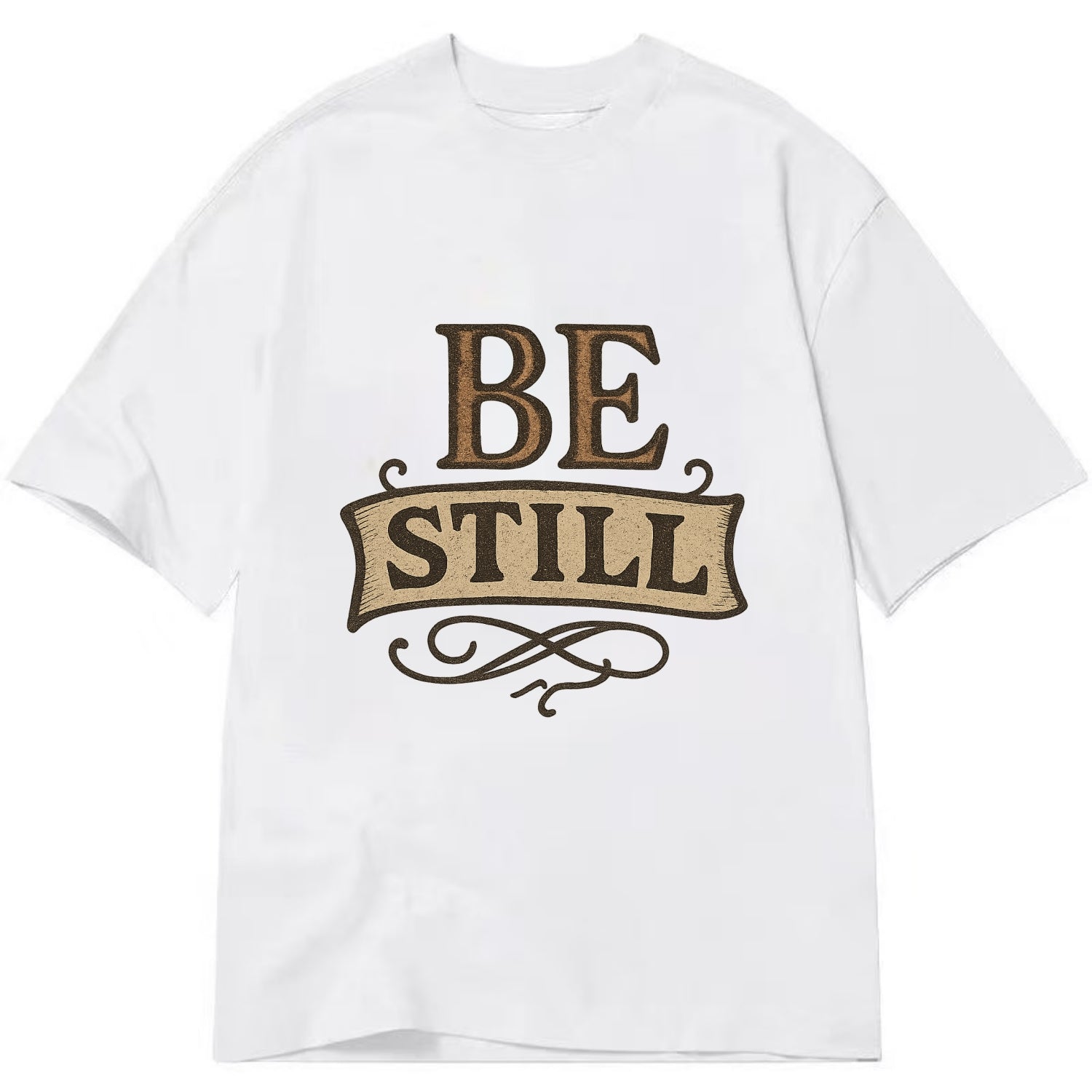 Bold typography design - "BE STILL" - quiet mind, meditation, inner peace - Classic T-shirt - White