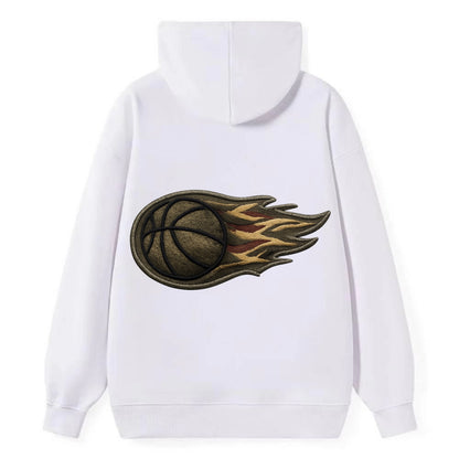 BASKETBALL FLAMING BALL - basketball with flames in orange and red , - Classic Pullover Hoodie - White