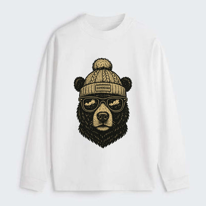 Alabama Black Bear wearing Birmingham beanie with pom pom and wayfarer - Classic Long Sleeve Shirt - White