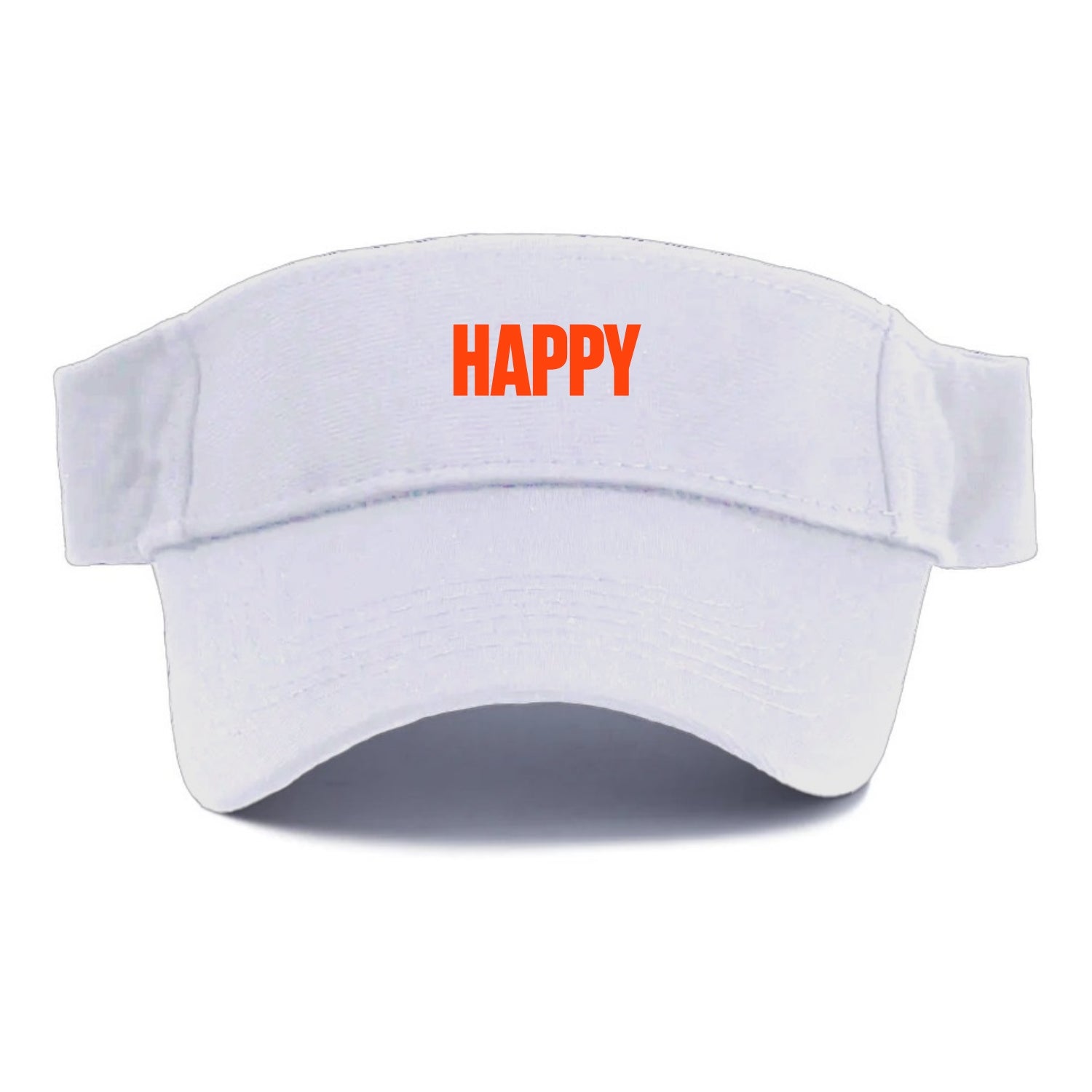 Bold typography design - "HAPPY" - joyful, content, pleased - Visor - White