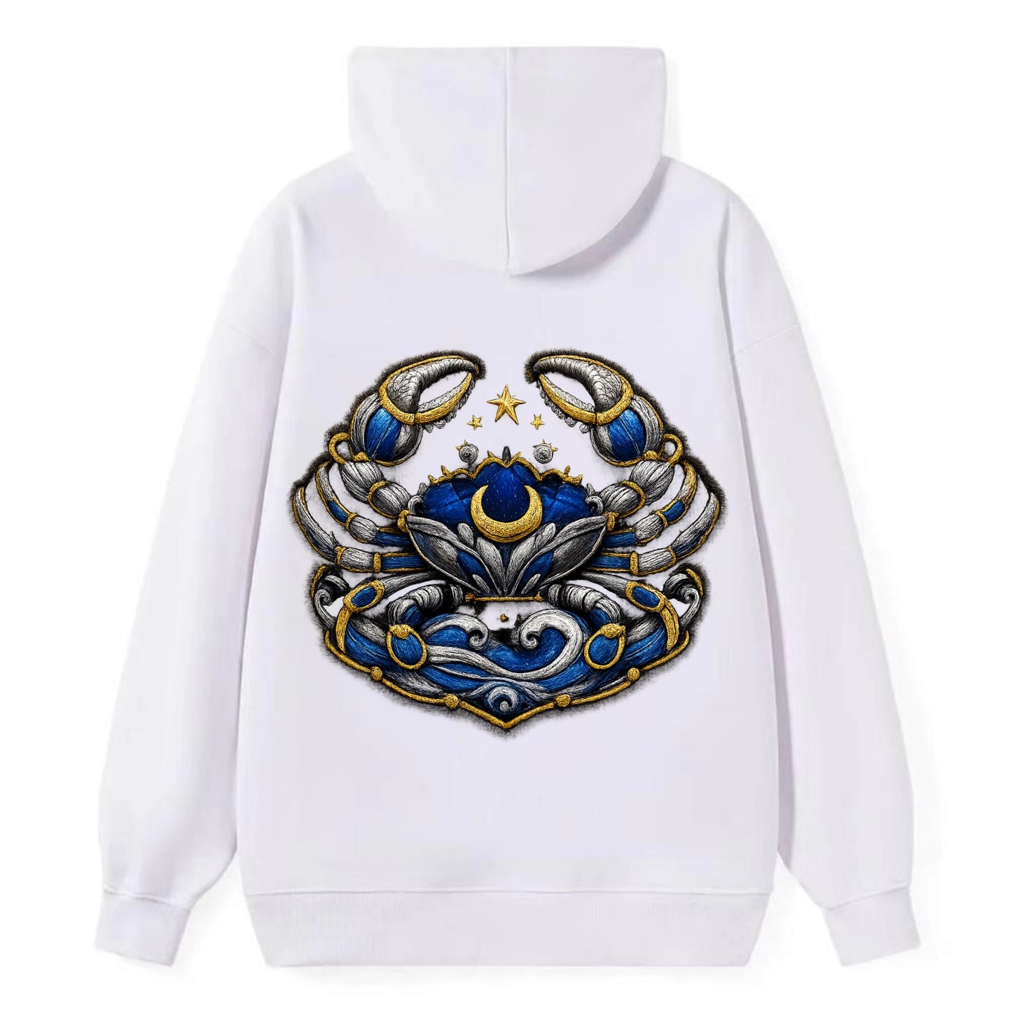 CANCER CRAB - protective crab in silver and blue , water sign - Classic Pullover Hoodie - White