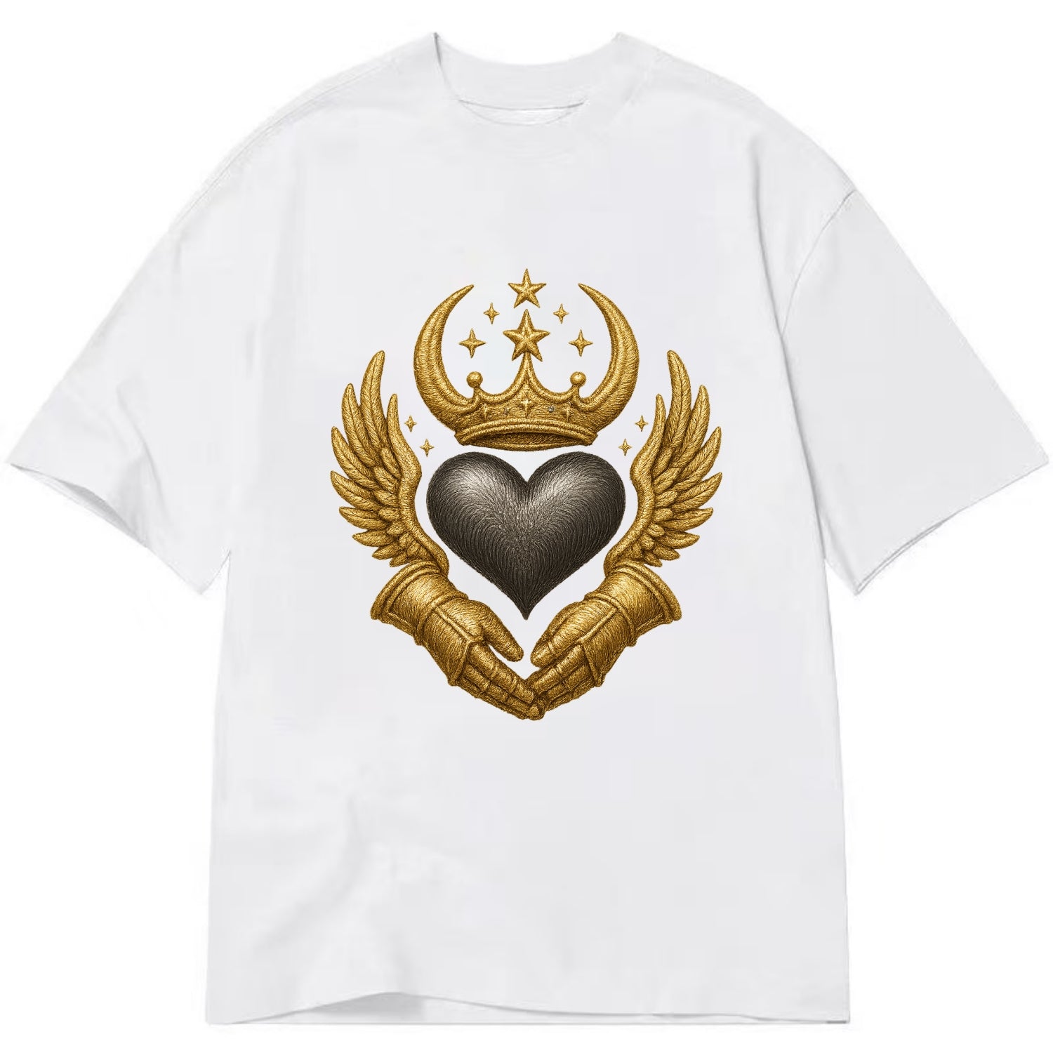 Nordic knotwork crown supporting a frosted steel heart with mittened hands - Classic T-shirt - White