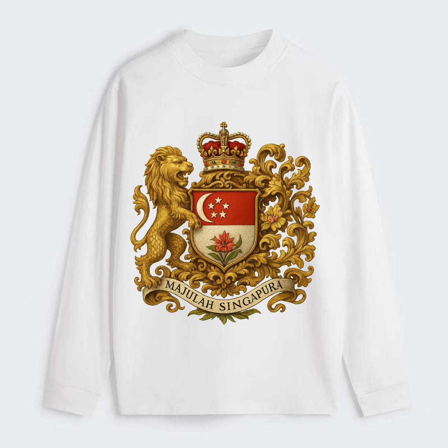 Singapore Merlion Emblem - Classic Long Sleeve Shirt - White