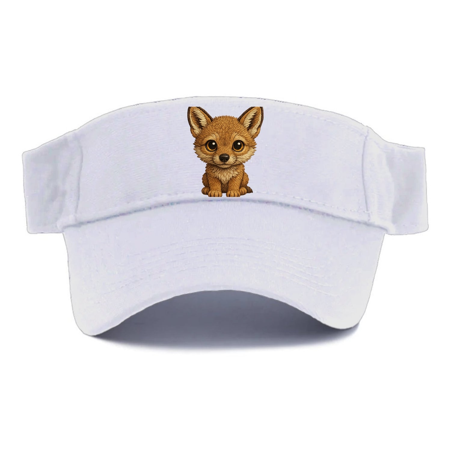 Baby Coyote Pup - tan fur, large ears, golden eyes, front-facing, clever baby - Visor - White