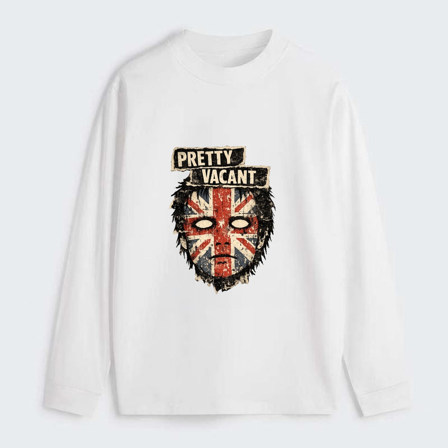 PRETTY VACANT | Blank stare Union Jack face | Empty expression | Punk - Classic Long Sleeve Shirt - White