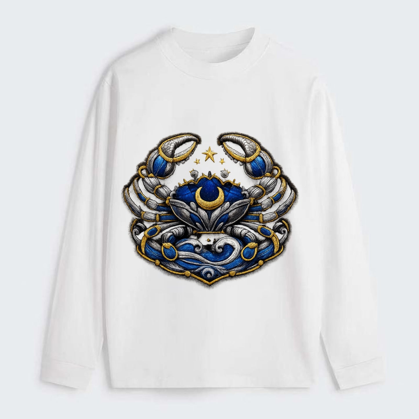 CANCER CRAB - protective crab in silver and blue , water sign - Classic Long Sleeve Shirt - White