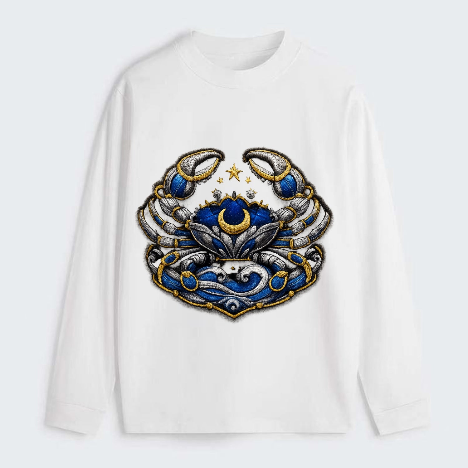 CANCER CRAB - protective crab in silver and blue , water sign - Classic Long Sleeve Shirt - White