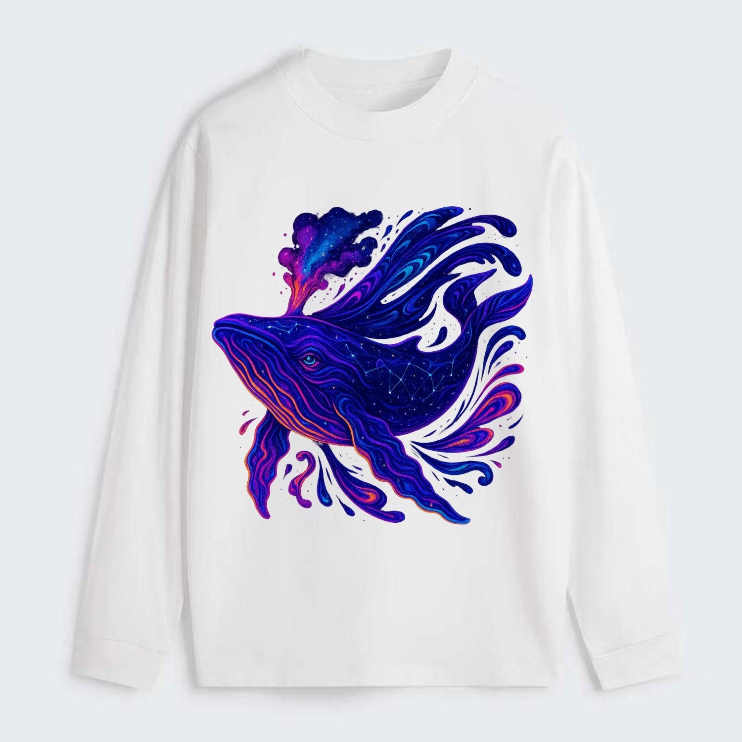 Majestic whale with body composed of galaxy clusters, stellar fins - Classic Long Sleeve Shirt - White