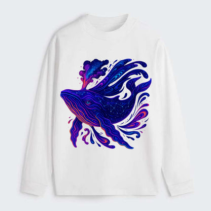 Majestic whale with body composed of galaxy clusters, stellar fins - Classic Long Sleeve Shirt - White