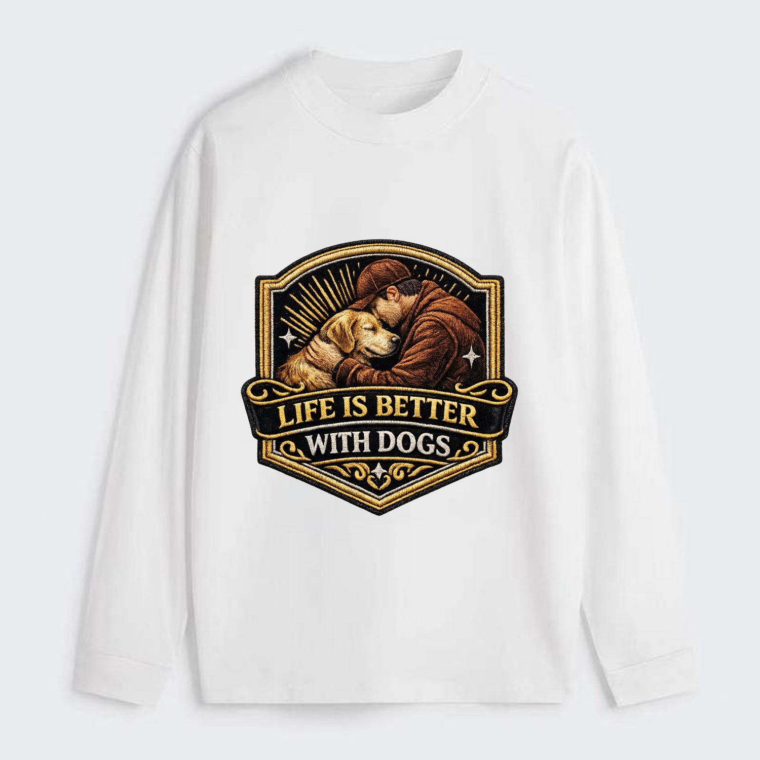LIFE IS BETTER WITH DOGS - dog and human in brown , dog lover - Classic Long Sleeve Shirt - White
