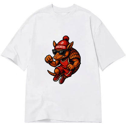 Houston Armadillo wearing Rockets red and silver beanie with rocket ship and - Classic T-shirt - White