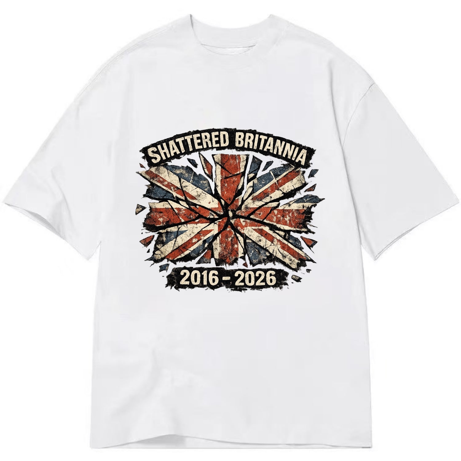 SHATTERED BRITANNIA | Cracked broken Union Jack | Fragmented glass effect | - Classic T-shirt - White
