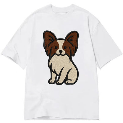 Papillon - White with brown ears sitting Classic T-shirt - White