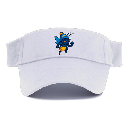 LA Lightning Bug wearing Chargers powder blue and gold beanie with pom pom and wayfarer - Visor - White