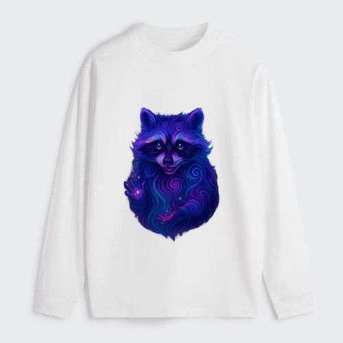 Playful raccoon with mask swirling in hypnotic patterns, neon purple - Classic Long Sleeve Shirt