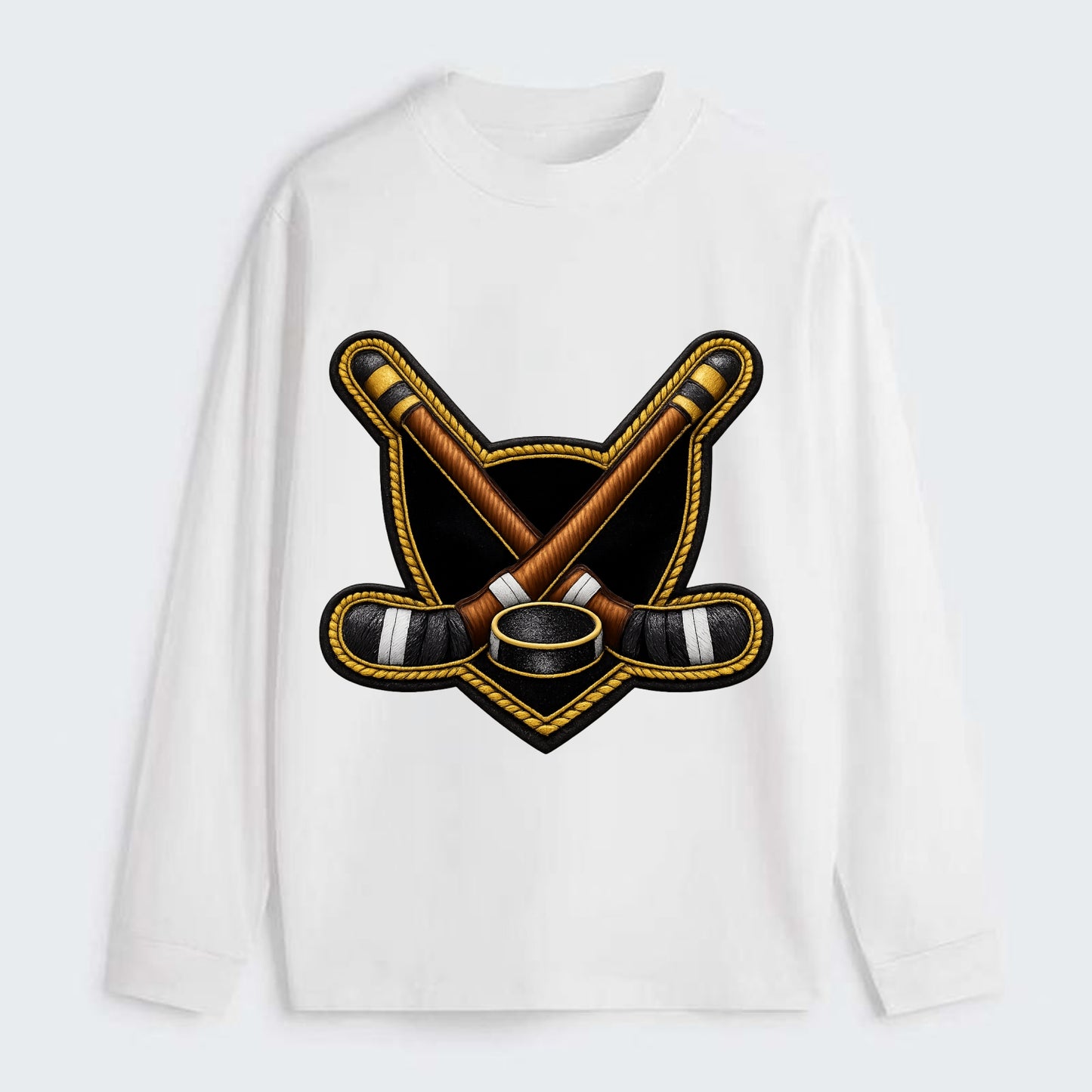 Embroidered patch design - HOCKEY CROSSED STICKS - ice hockey sticks - Classic Long Sleeve Shirt - White