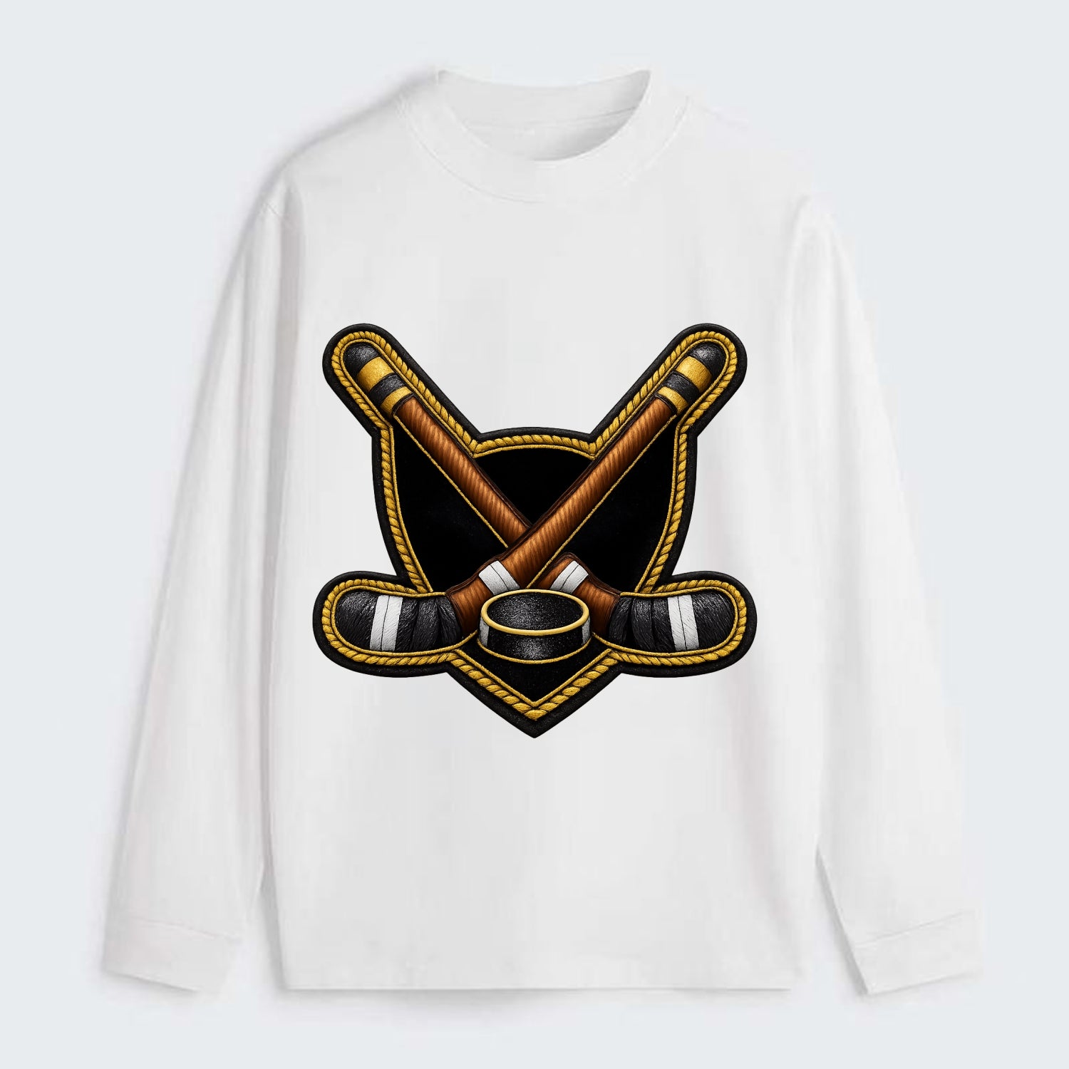 Embroidered patch design - HOCKEY CROSSED STICKS - ice hockey sticks - Classic Long Sleeve Shirt - White