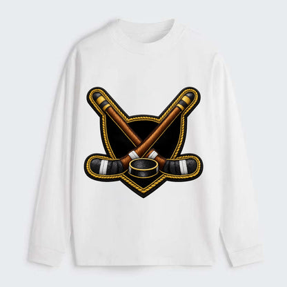 Embroidered patch design - HOCKEY CROSSED STICKS - ice hockey sticks - Classic Long Sleeve Shirt - White