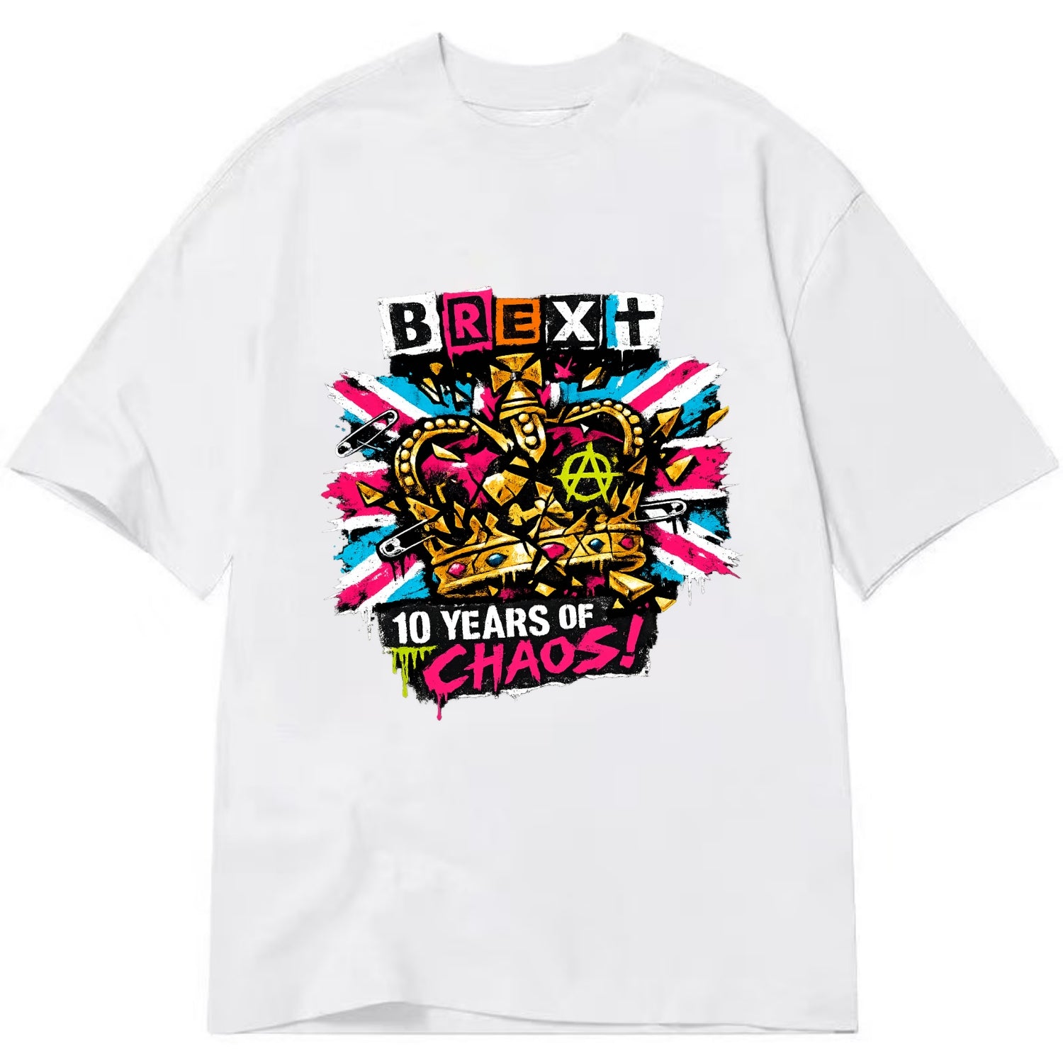 BROKEN CROWN | Shattered British crown | Gold fragments scattered | Power - Classic T-shirt - White