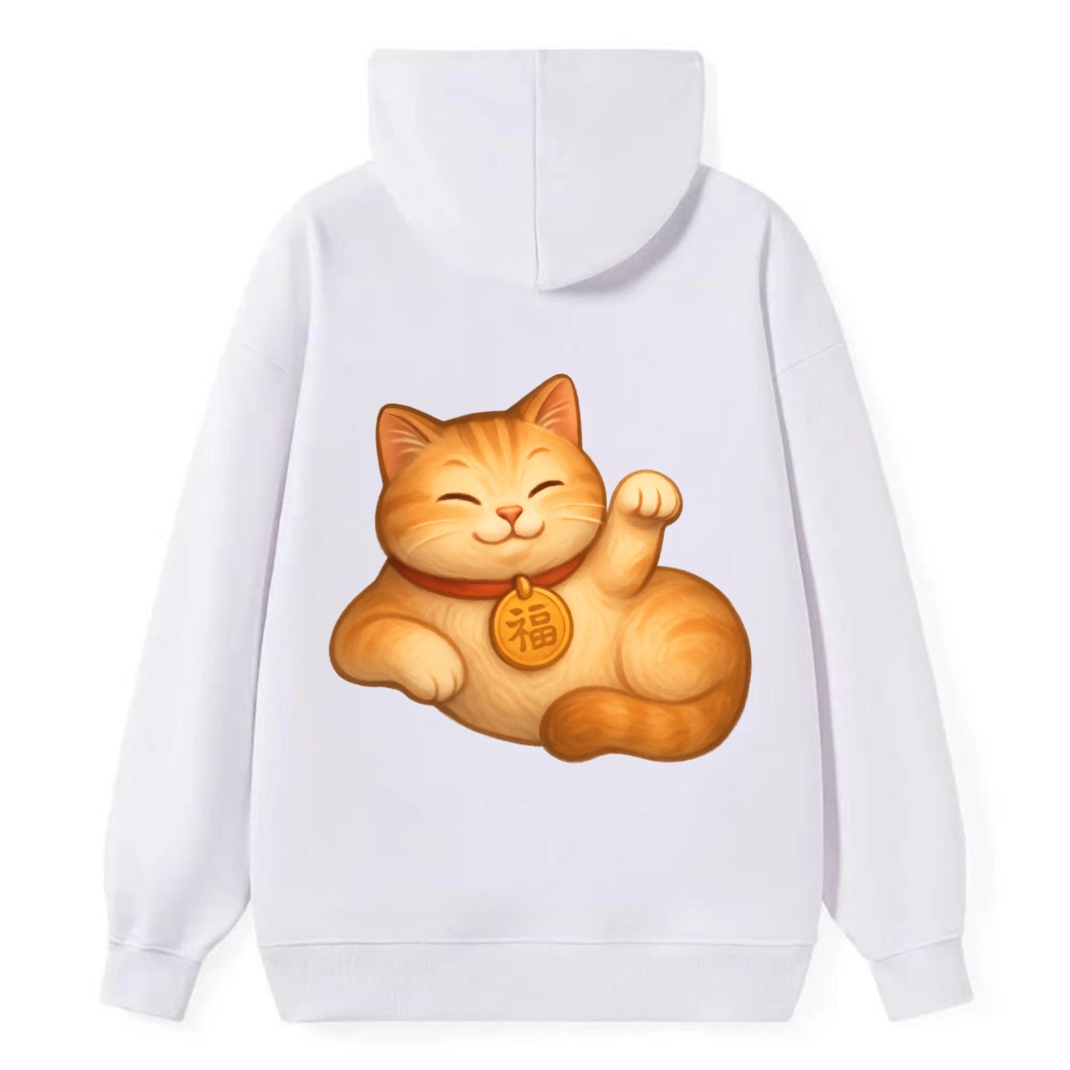 Maneki Neko Pose - Classic Pullover Hoodie - White