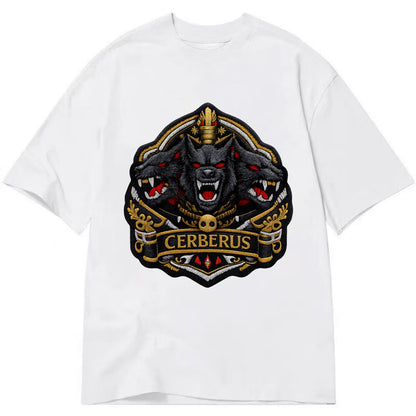 CERBERUS THREE HEADS - triple hound in black and red , underworld - Classic T-shirt - White
