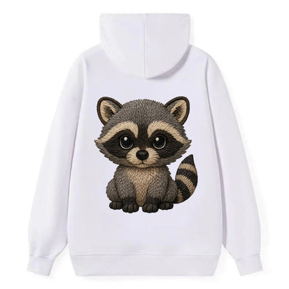 Baby Raccoon - gray fur, black mask, ringed tail, bright curious eyes, - Classic Pullover Hoodie - White