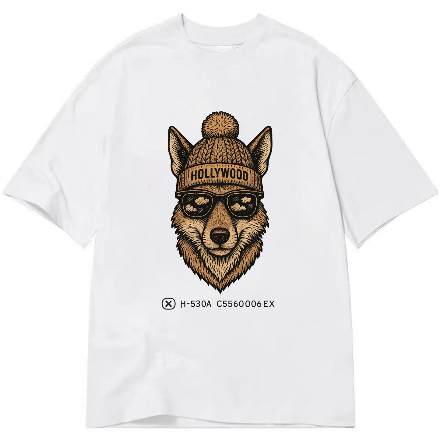 LA Coyote wearing Hollywood beanie with pom pom and wayfarer sunglasses - Classic T-shirt - White