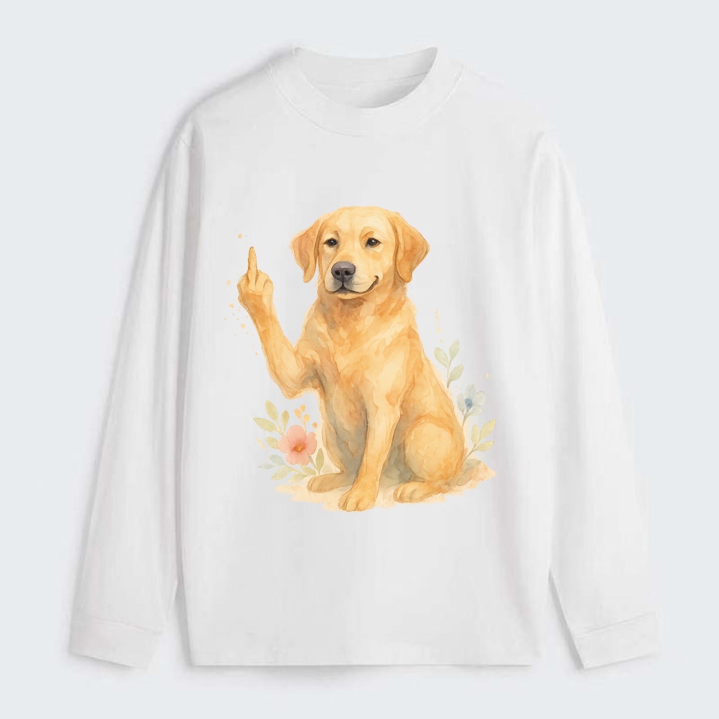 Labrador Retriever yellow sitting pretty, friendly face, strong paw up - Classic Long Sleeve Shirt - White