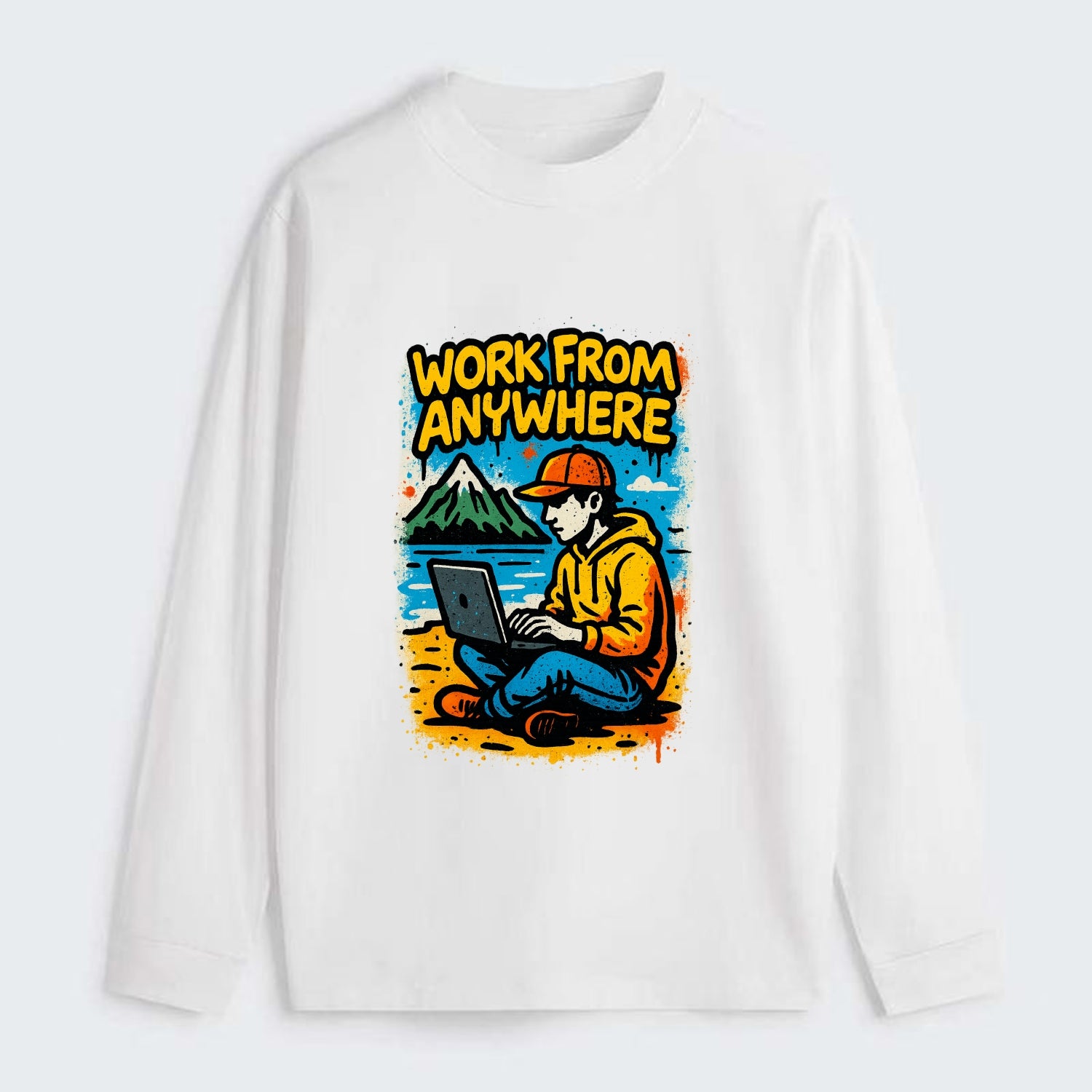 Digital nomad with laptop on beach/mountain - work from anywhere - Classic Long Sleeve Shirt - White