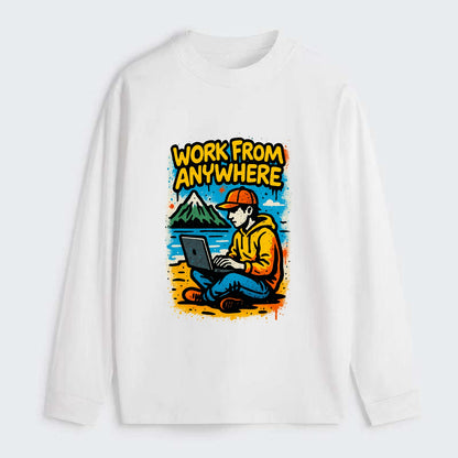 Digital nomad with laptop on beach/mountain - work from anywhere - Classic Long Sleeve Shirt - White