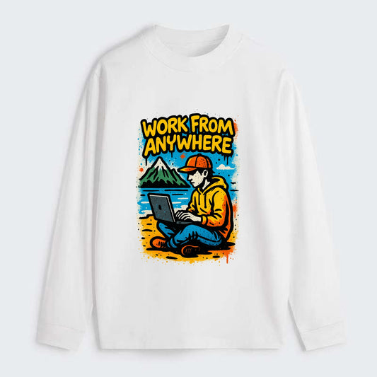 Digital nomad with laptop on beach/mountain - work from anywhere - Classic Long Sleeve Shirt - White