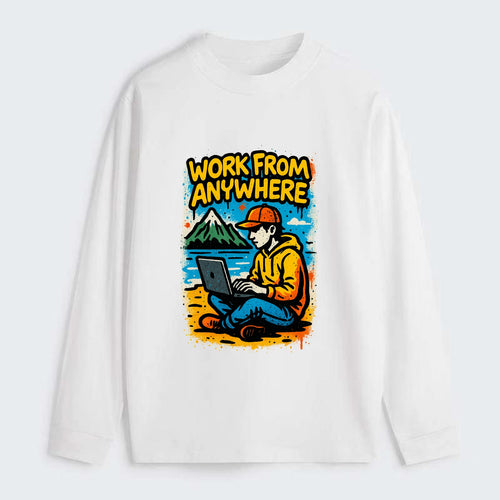 Digital nomad with laptop on beach/mountain - work from anywhere - Classic Long Sleeve Shirt