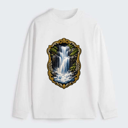 WATERFALL CASCADE - falling water with mist in blue and white , nature - Classic Long Sleeve Shirt - White