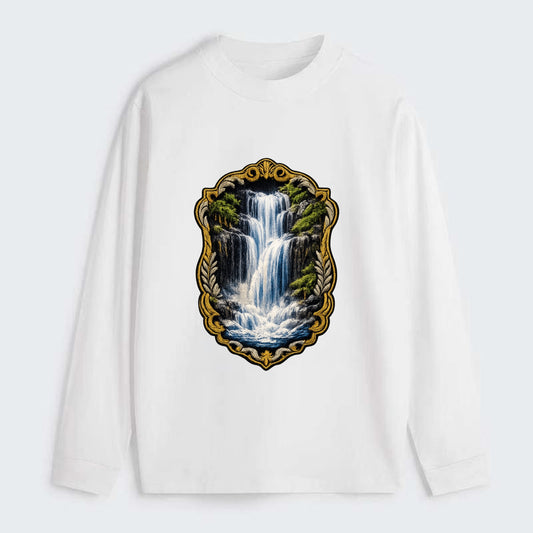 WATERFALL CASCADE - falling water with mist in blue and white , nature - Classic Long Sleeve Shirt - White