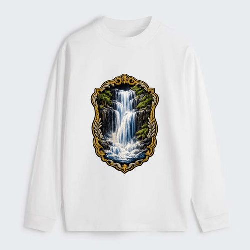 WATERFALL CASCADE - falling water with mist in blue and white , nature - Classic Long Sleeve Shirt