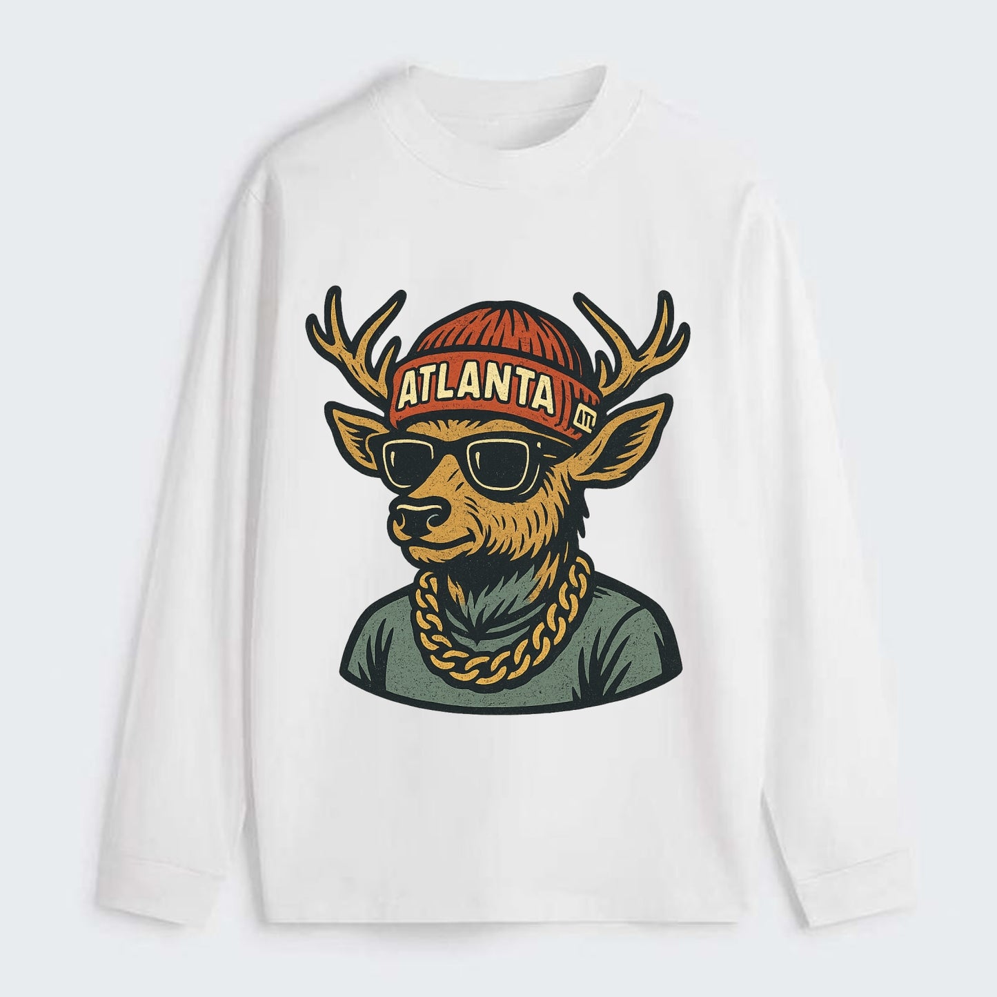 "deer" "atlanta" "atl" "red" "us South" - Classic Long Sleeve Shirt - White