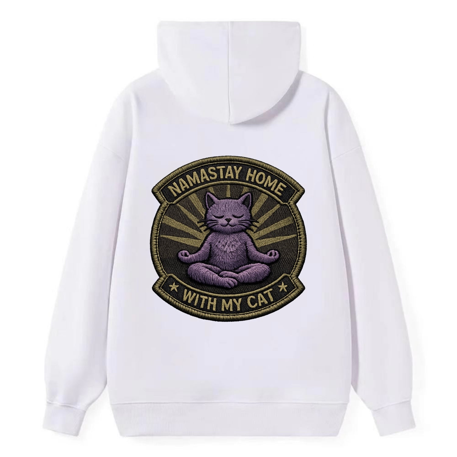 NAMASTAY HOME WITH MY CAT - yoga cat in purple , introvert cat - Classic Pullover Hoodie - White