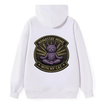 NAMASTAY HOME WITH MY CAT - yoga cat in purple , introvert cat - Classic Pullover Hoodie - White