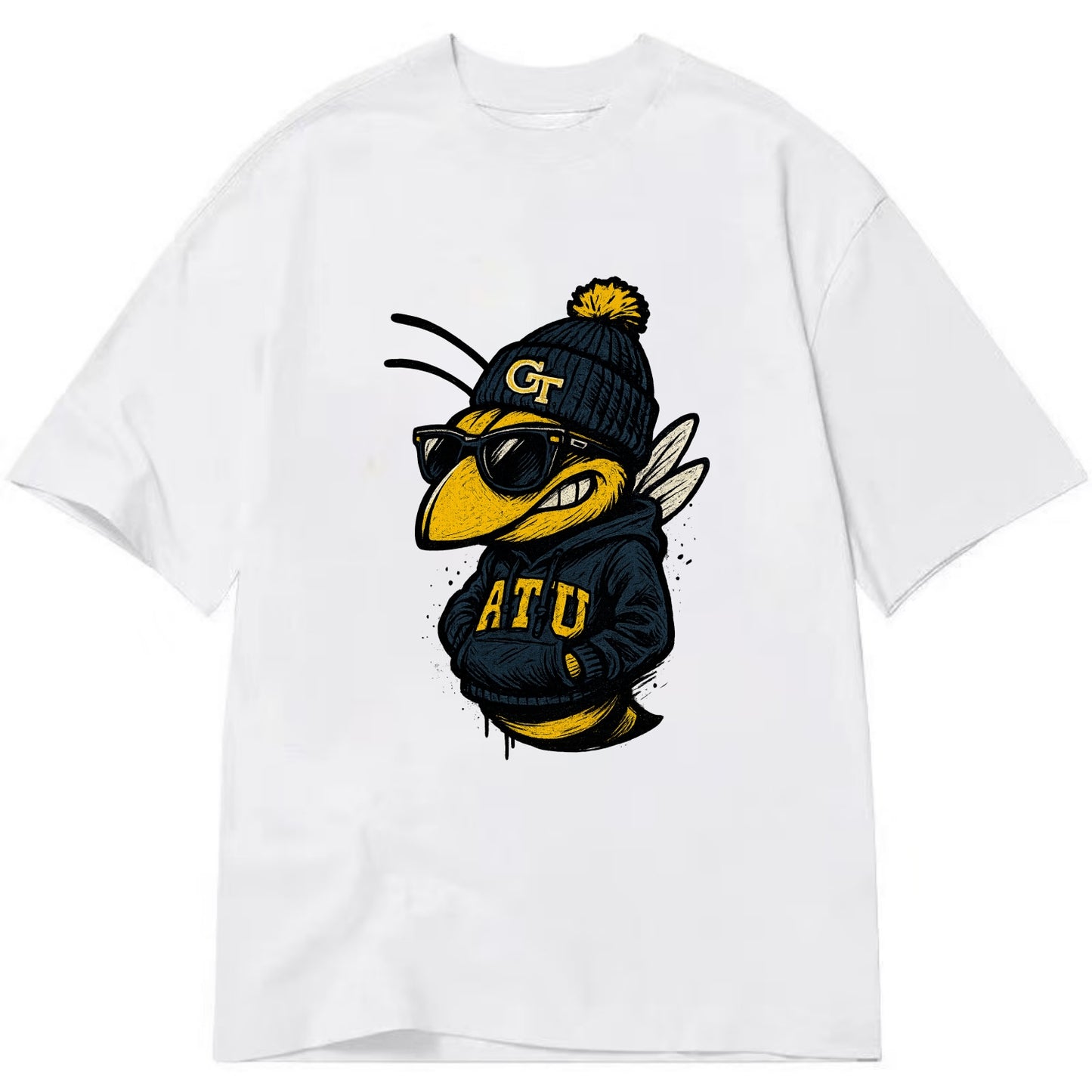 Atlanta Yellow Jacket wearing Georgia Tech beanie with GT patch - Classic T-shirt - White