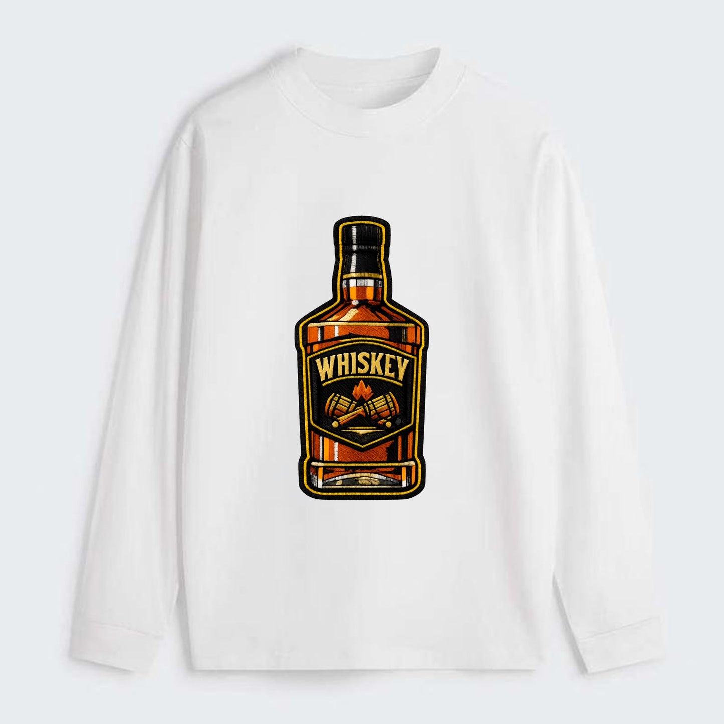 WHISKEY BOTTLE - bourbon bottle in amber and gold , spirits connoisseur - Classic Long Sleeve Shirt - White