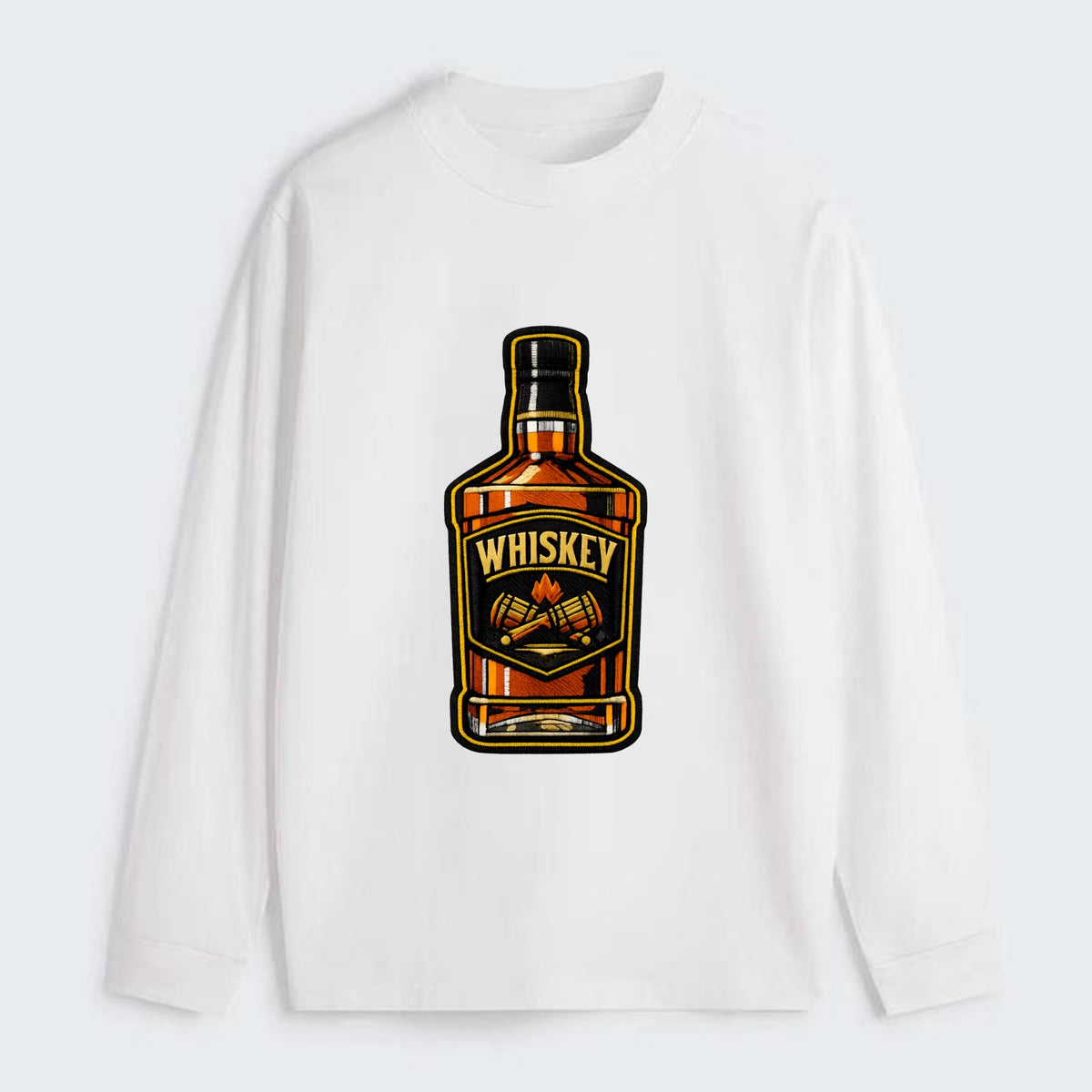 WHISKEY BOTTLE - bourbon bottle in amber and gold , spirits connoisseur - Classic Long Sleeve Shirt - White