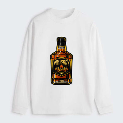WHISKEY BOTTLE - bourbon bottle in amber and gold , spirits connoisseur - Classic Long Sleeve Shirt - White