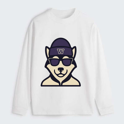Seattle Husky wearing Washington beanie with W patch - Classic Long Sleeve Shirt - White